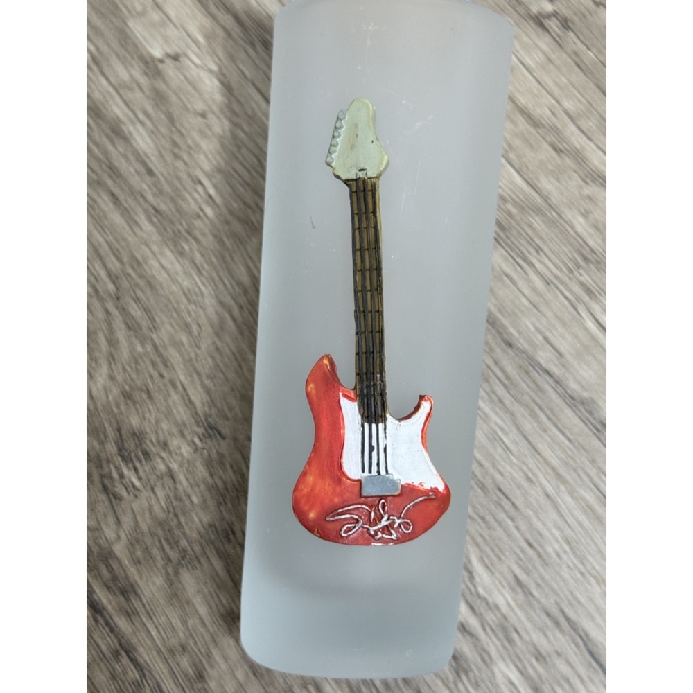 Frosted Tall Shot Glass‎ with 3D Red Electric Guitar Relief Music Barware